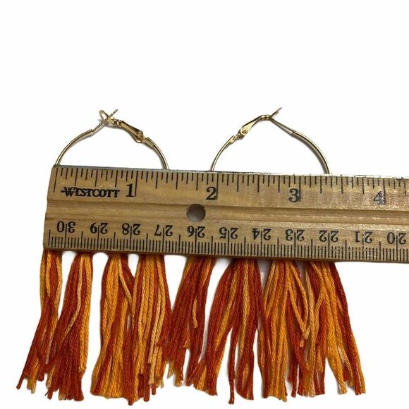 Tassel Hoop Earrings Orange Yellow Statement Fashion Earrings Boho Fringe Large - Picture 5 of 6
